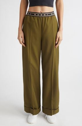 Marni Tropical Virgin Wool Straight Leg Pants in 00V51Dusty Olive at Nordstrom, Size 10 Us
