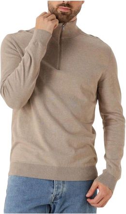 Selected Slhberg Half Zip Cardigan Noos - Heren - Coltruien - Beige - L - Katoen - Truien & Vesten