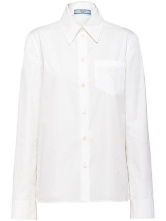 Prada logo-embroidered poplin shirt - women - Cotton - 42 - White