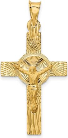 Diamond2Deal 14k Yellow Gold Polished Satin Diamond-Cut Crucifix Pendant