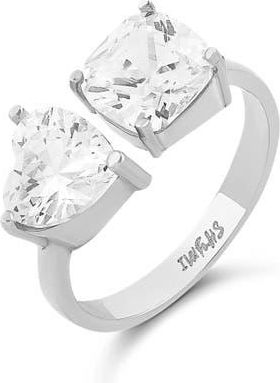 SHYMI Two Stone Cubic Zirconia Ring in Silver at Nordstrom, Size 7