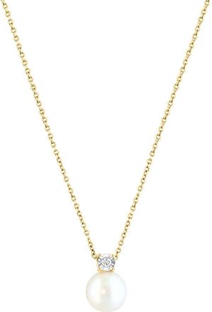 Effy 14K Yellow Gold 8.5mm Freshwater Pearl & Diamond Pendant Necklace - 0.04ct. in White at Nordstrom Rack