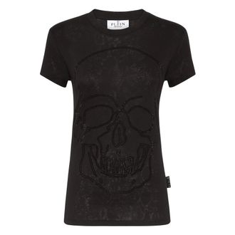 Philipp Plein Tops, Dames, Zwart, S, Katoen, T-Shirt Ronde Hals Skull