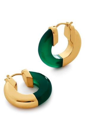Monica Vinader x Kate Young Onyx Small Hoop Earrings in 18Ct Metallic Gold at Nordstrom