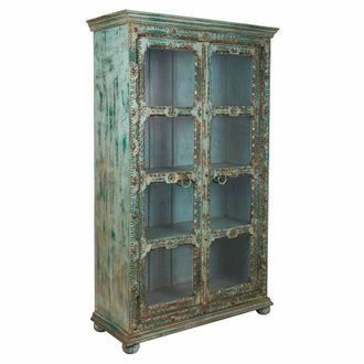 Wanderlust Deco Wanderlust Deco - Vitrina De Madera Tallada Azul 106x43x180 Cm