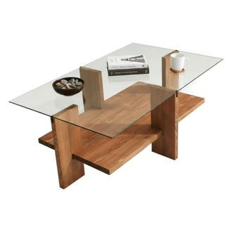 Dmora Dmora - Mesa De Caf&eacute; Astraeus, Mesa De Centro Baja, Revistero Para Sof&aacute;, Estante De La Sala De Estar, 105x60h40 Cm, Nuez, Con Embalaje Reforzado