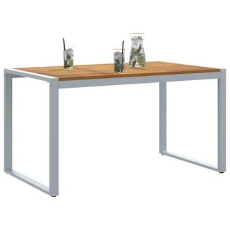Berkfield Home Outdoor Dining Table Grey 140x80x75 cm Steel&Solid Wood Acacia | Size: 140 x 80 x 75 cm