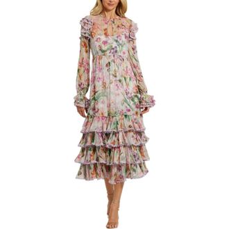Mac Duggal Womens Long Sleeve Ruffle Detail Floral Shift Dress in Lilac Multi at Nordstrom, Size 10