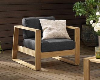 Castlery Rio Outdoor Teak Lounge Chair Set of 2, Slate, Treated Solid Teak Wood, Durable