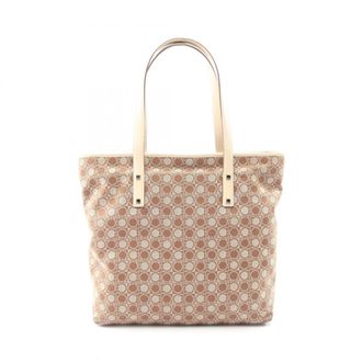 Ferragamo Beige White Canvas Leather Handbag Tote Bag (Pre-Owned)
