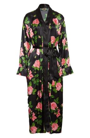 Richard Quinn Floral Print Silk Robe in Orange Pastel at Nordstrom, Size 2 Us