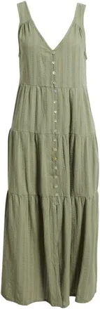 Marine Layer Corinne Tiered Sleeveless Cotton Midi Dress in Sage at Nordstrom, Size X-Large