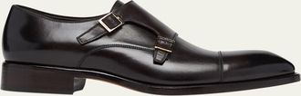 Tom Ford Mens Vincent Burnished Leather Double Monk Strap Loafers