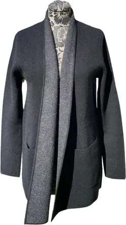 Kinross Cashmere Womens Cashmere Reversible Double Knit Cardigan In Black/flannel