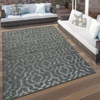 Paco Home Paco Home - Alfombra Interior Exterior Moderna Terraza &Eacute;tnica Ribete Intemperie Gris &Oslash; 200 Cm Redon