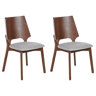 Beliani Conjunto De 2 Sillas De Poli&eacute;ster Madera De Caucho Gris Claro Madera Oscura Abee