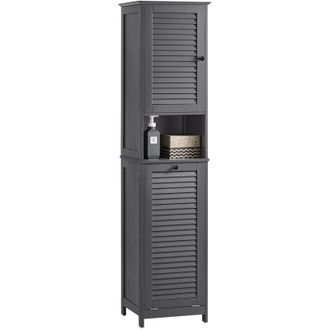 SoBuy Sobuy - Mueble Columna De Ba&ntilde;o Con 1 Cesto Para Ropa Sucia Armario Alto Para Ba&ntilde;o Estanter&iacute;as De Ba&ntilde;o Con 1 Puerta Y 3 Estantes 40 X 38 X 170 Cm Blanc