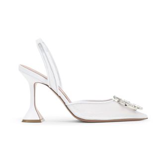 Amina Muaddi Heeled Mules, female, White, Size: 8 1/2 US Begum Slingback Pumps