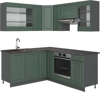 Vicco Cucina angolare completa Fame-Line, Verde-oro Country House/Antracite, 160 x 190 cm, pl Antracite
