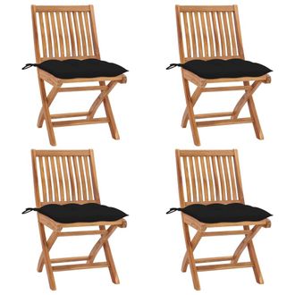 vidaXL Sillas De Jard&iacute;n Plegables 4 Uds Madera Maciza Teca Con Cojines Vidaxl