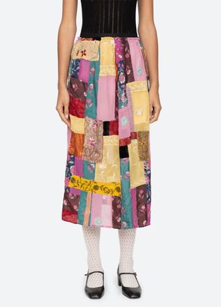 Sea New York Phoebe Patchwork Midi Skirt In Multicolor