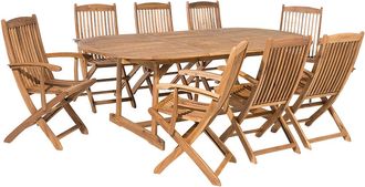 Beliani Conjunto De Comedor De Jard&iacute;n De Madera De Acacia Clara Para 8 Personas Con Sillas Plegables Maui