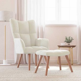 vidaXL Sill&oacute;n De Relax Con Taburete Terciopelo Blanco Crema Vidaxl