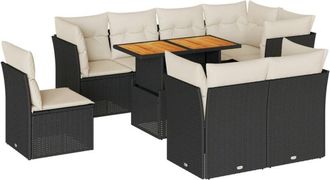 vidaXL Set De Sof&aacute;s De Jard&iacute;n Con Cojines 9 Pzas Rat&aacute;n Sint&eacute;tico Negro Vidaxl