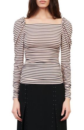 Maje Take Square Neck Long Sleeve T-Shirt in Pink /Navy at Nordstrom, Size 2