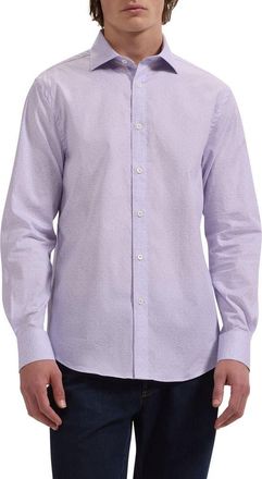 Bugatchi Axel Shaped Fit Geo Print Stretch Cotton Button-Up Shirt in Lilac at Nordstrom, Size Xxx-Large