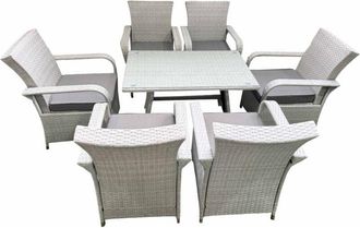Fimous Outdoor Rattan Garden Furniture Set Patio 6 Chairs Plus Rectangular Dining Table Sets Light Grey Mixed - Fimous