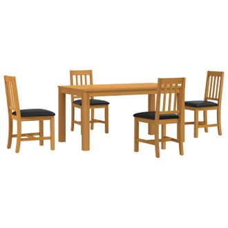 vidaXL Set Da Pranzo 5 Pz Nero Legno Di Quercia Massello Vidaxl
