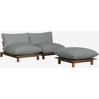Sklum Sof&aacute; Modular Reclinable De 2 Piezas Con Puff En Madera De Acacia Brina Sklum