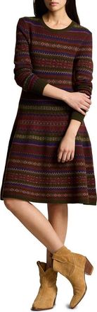 Ralph Lauren Fair Isle Long Sleeve Sweater Dress in Olive Multi at Nordstrom Rack, Size Medium