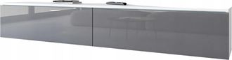 OEM Mueble Para Tv De 180 Cm Para Sal&oacute;n, 2 Puertas, Sin Tiradores, Blanco Mate, Gris Brillante