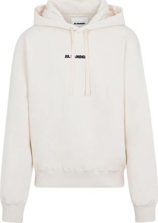 Jil Sander Womens Logo Cotton Hoodie - Ivory - Size X-Large