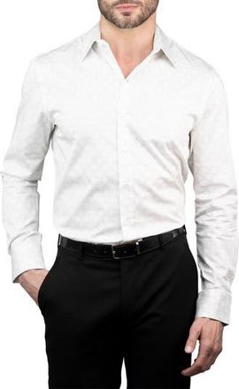 Karl Lagerfeld Trim Fit Grid Pritn Cotton Dress Shirt in White at Nordstrom Rack, Size 15.5