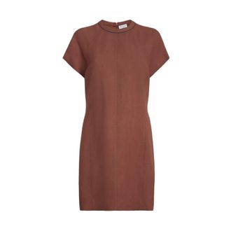 Brunello Cucinelli Brunello Cucinelli, Short Dresses, female, Orange, Size: L Fluid Twill T-Shirt Dress