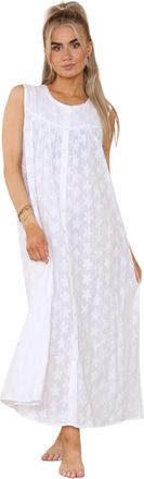 Generic Women Designer Nightdress Victorian Sleeveless Buttons 100% Cotton Embroidered White