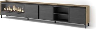Skraut Home Mueble tv efecto madera negro roble 315x35x61cm chimenea efecto fuego