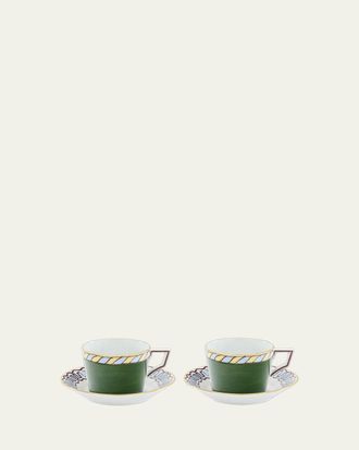 Ginori 1735 Il Viaggio di Nettuno Luna 7.4 oz. Teacups & Saucers, Set of 2