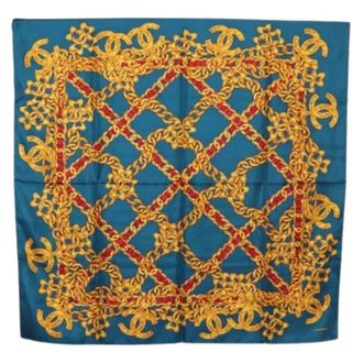 Chanel Pre-owned Scarves, female, Blue, Size: ONE SIZE Pre-owned Silk Scarf