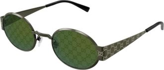Gucci Innovatieve Ovale Zonnebril met GG Motief - Heren - Accessoires - Groen - Maat: 51 MM