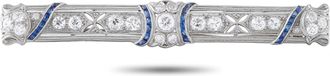 Luxury Bazaar Antique Art Deco Platinum 1.2ct Diamond and Sapphire Bar Pin MF16-080526