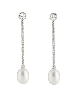 Splendid Pearls Rhodium Plated 8-8.5Mm Freshwater Pearl Drop Earrings