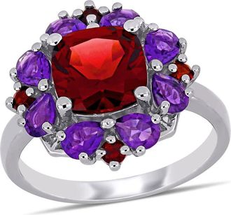 Amour 4 2/5 CT TGW Garnet and African Amethyst Quatrefoil Floral Ring In Sterling Silver
