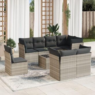 vidaXL Set Muebles Jard&iacute;n 9 Pzas Y Cojines Rat&aacute;n Sint&eacute;tico Gris Claro Vidaxl