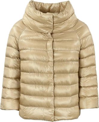 Herno Gestikte Funnel Neck Jas - Dames - Gewatteerde jassen - Beige - XL - Jassen