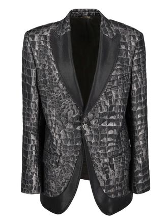 Vintage crocodile-embossed pattern blazer - men - Acetate/Silk - 50 - Grey