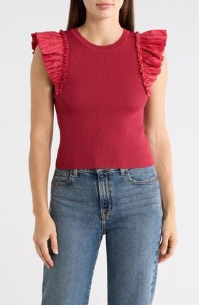 T Tahari Ruffle Mixed Media Rib Sweater in Fuschia at Nordstrom Rack, Size X-Large